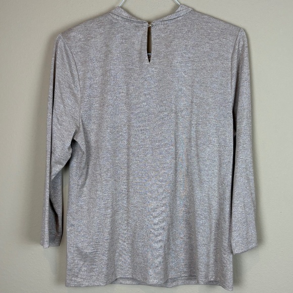 Karl Lagerfeld Paris Gold Shimmer Pleated Front/Keyhole Knit 3/4 Sleeve Pullover - Picture 5 of 10